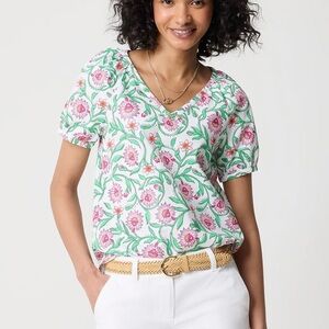J. Crew factory Floral V-Neck Short Sleeve Top on White size 2X